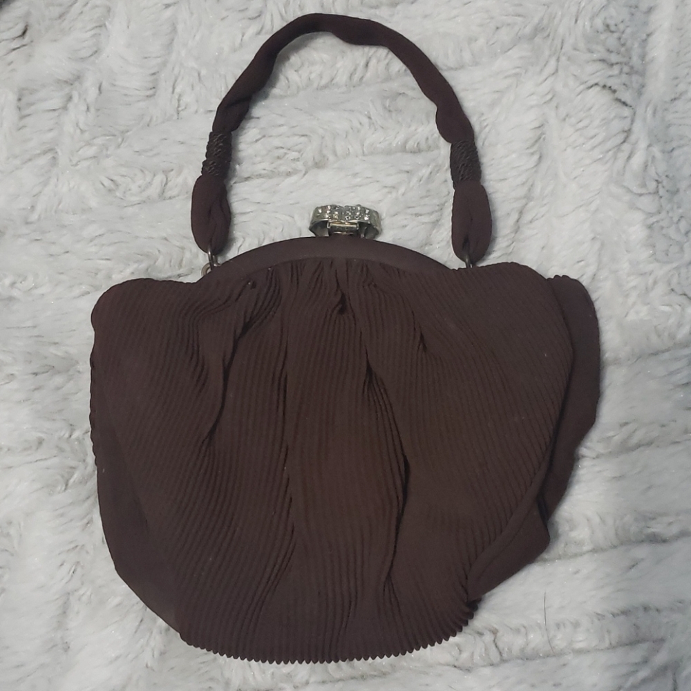 Vintage brown evening bag art deco clasp purse